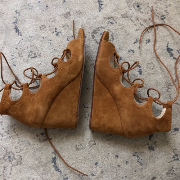 Zara Tan Suede Wrap Wedges - Picture 6 of 7